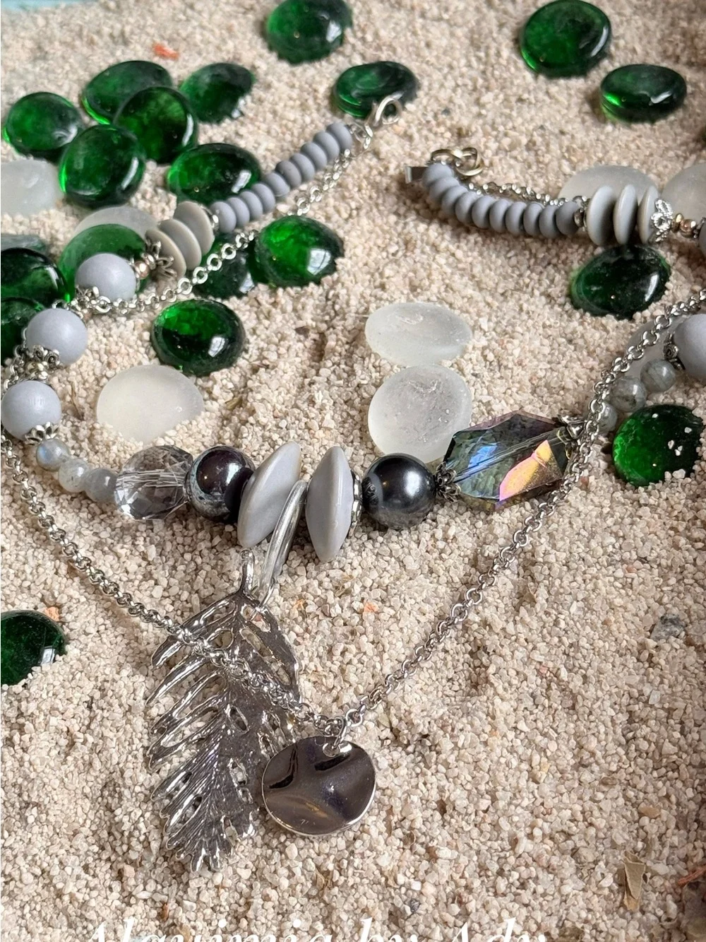 Layered + labradorite choker short statement and long XL SILVER CHAIN necklace